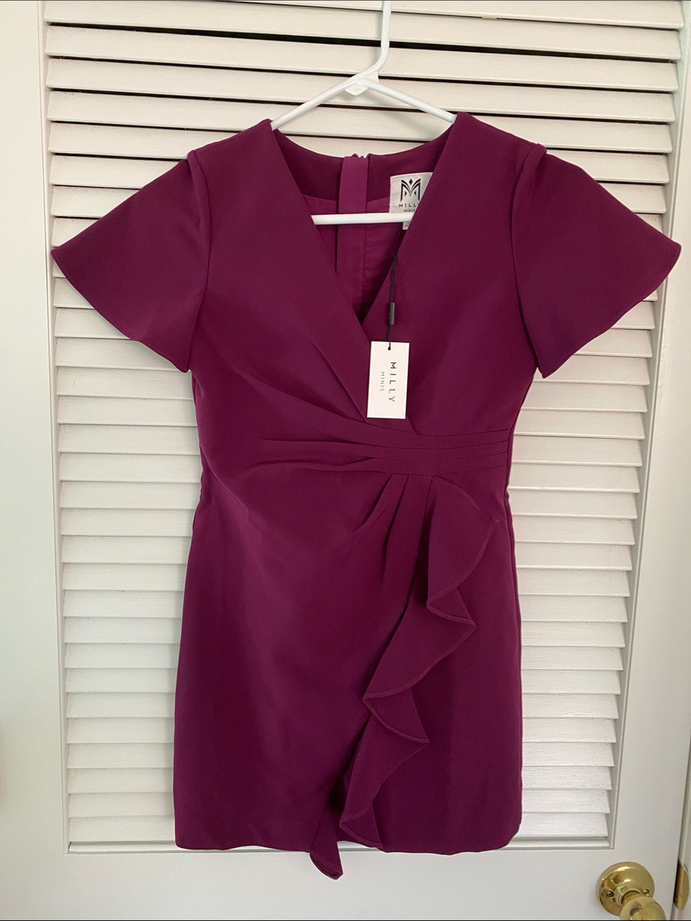Milly Minis Plum Wrap-Effect Ruffle Sheath Dress